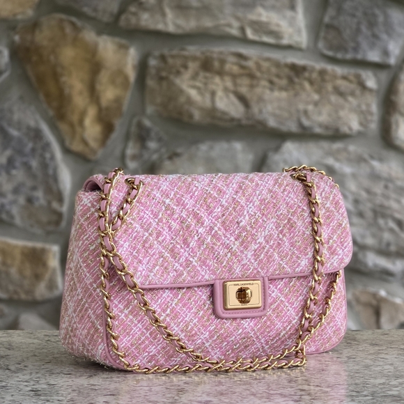 Karl Lagerfeld Handbags - Karl Lagerfeld Paris Large Tweed Pink Shoulder Bag